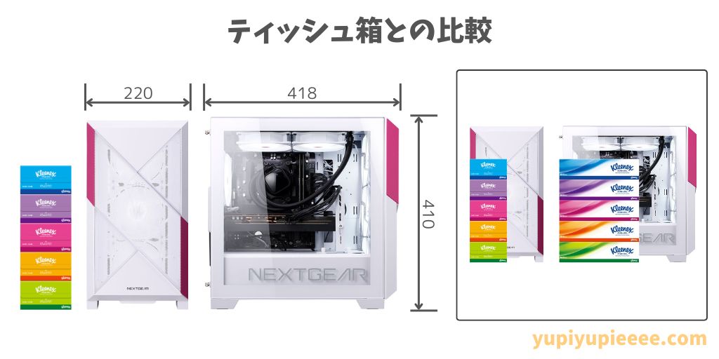NEXTGEARホワイトミニタワーケースのサイズ